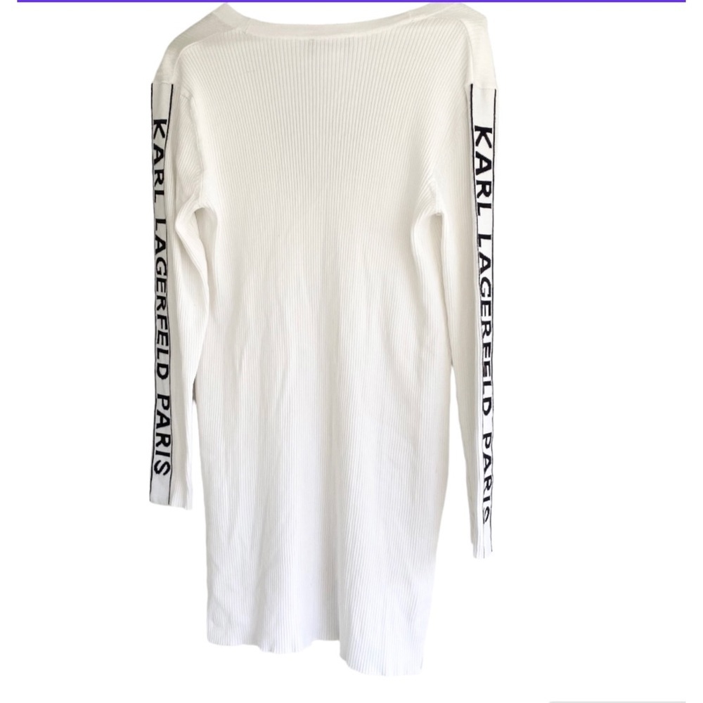 Karl Lagerfeld Paris Long Cardigan Ribbed White/Black Sweater Side Arm Logo XS - Picture 6 of 8